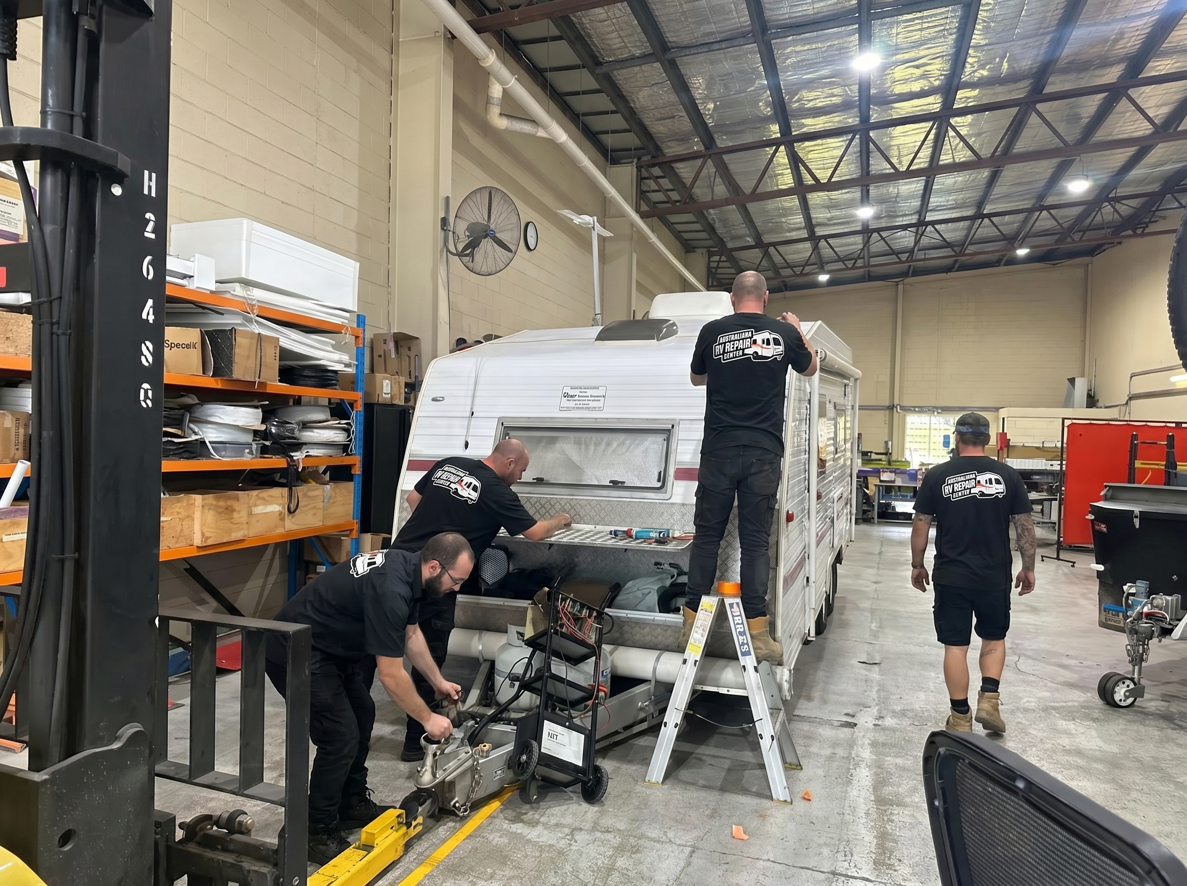 Caravan repairs and service in the workshop